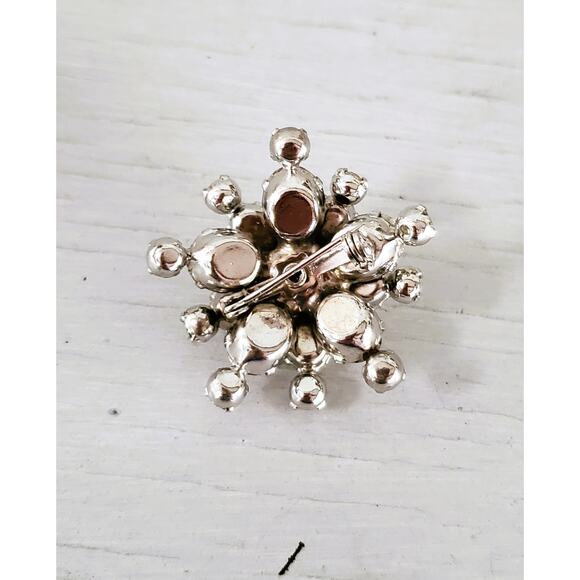 Vintage Mini Floral Clear Rhinestone Dome Brooch - Picture 4 of 6
